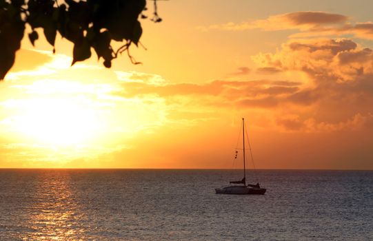 Hawaiian sunset boat looking out from Lahaina Mau