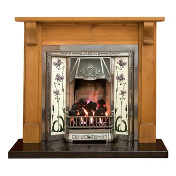 Victorian style tiled fireplace with pine surround