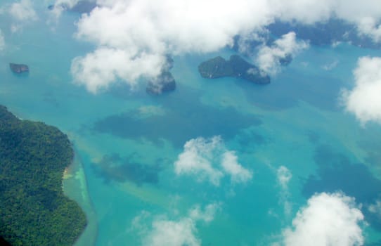 a top view from sky - island, sea, ocean