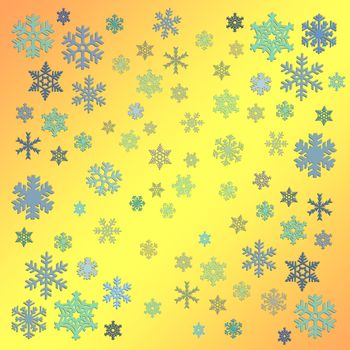 Abstract with white snow flakes against yellow background