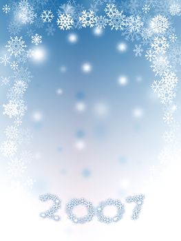 Abstract with white snow flakes against blue background