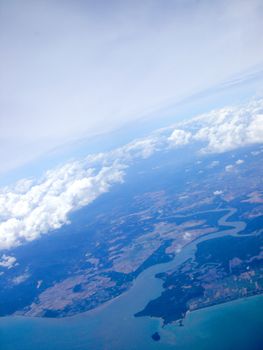 a top view from sky - island, sea, ocean