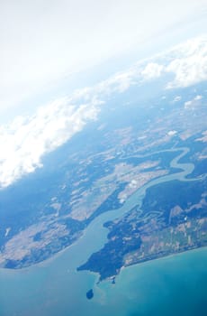 a top view from sky - island, sea, ocean