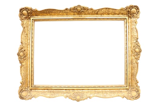 Gold plated wooden picture frame isolated on white