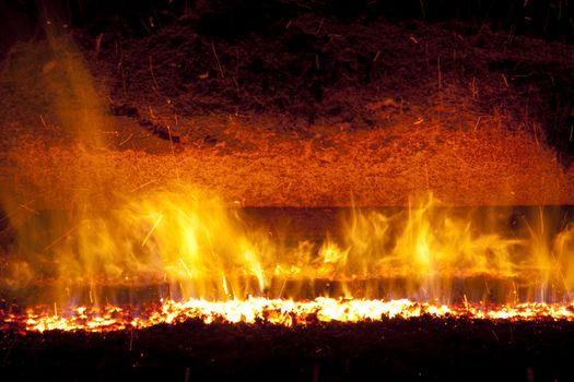 Colorful fire in industrial power station in Poland