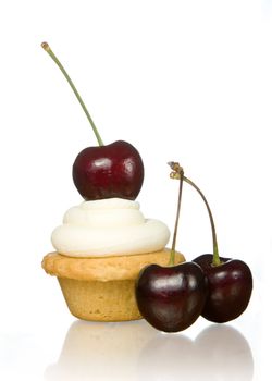 Individual cherry pie against a white background