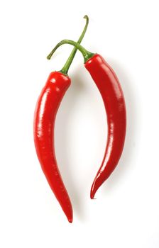 Red hot chilli peppers isolated on white background - Captured in studio with a 21 megapixel camera