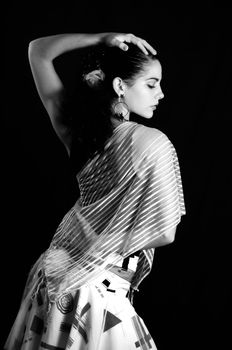 Portrait of hispanic flamenco dancer woman isolated