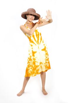 Portrait of hispanic fashion woman wearing a summer dress - isolated