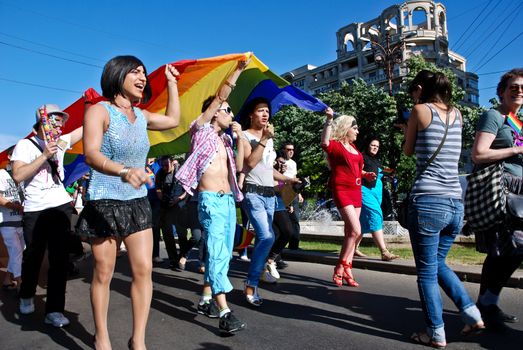 Participants parade at Gay Fest Parade May 23, 2009 in Bucharest, Romania.