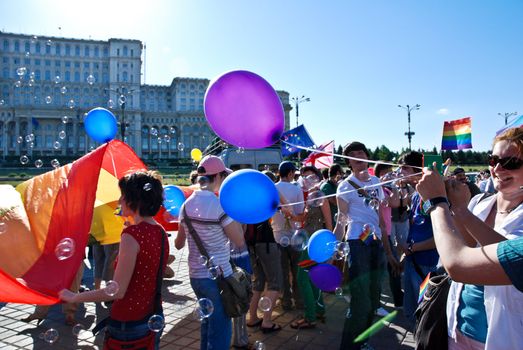 Participants parade at Gay Fest Parade May 23, 2009 in Bucharest, Romania.