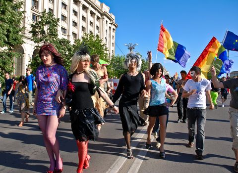 Participants parade at Gay Fest Parade May 23, 2009 in Bucharest, Romania.