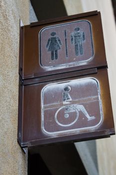 Sign wc for men, women and disabled 