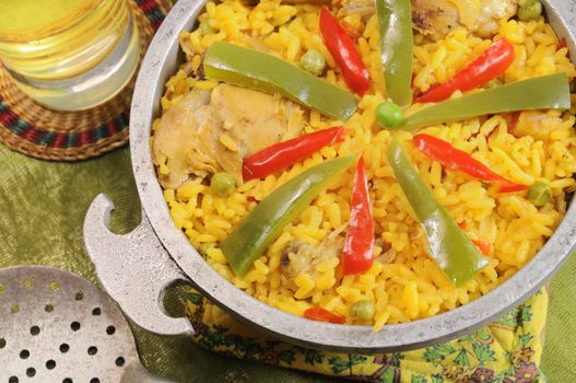 Detail of typical cuban dish - Salted rice with chicken and peppers