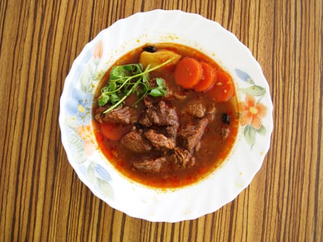 top view for a plate of beef stewed