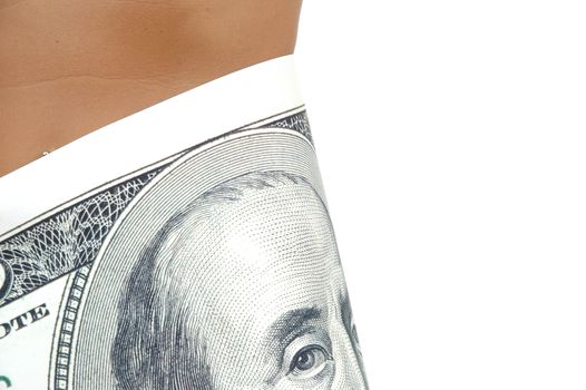 Woman whith dollar bill on white background
