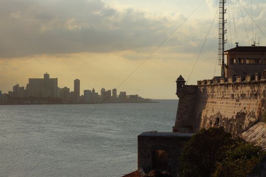 A view of Havana bay and skyline from spanish fortress "El Morro"