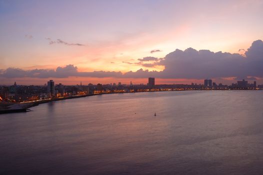 A view from Habana Bay skyline at sunset with dramatic clouds