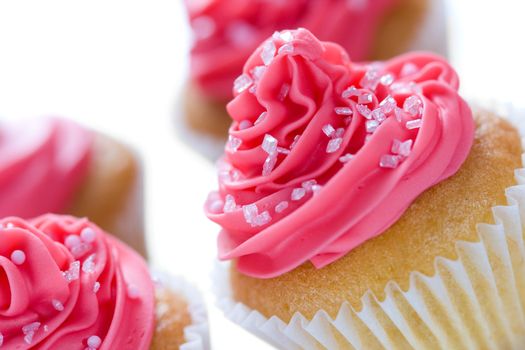 Closeup of pink cupcakes