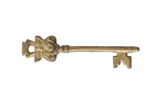 Antique golden key isolated on white background with clipping path