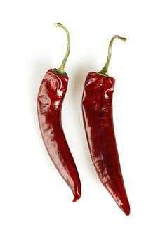 Red hot chilli peppers isolated on white background - Captured in studio with a 21 megapixel camera