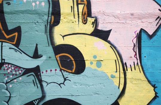 Inner city background with colorful graffiti