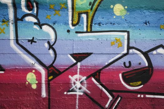 Inner city background with colorful graffiti