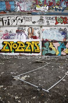 Scene from the ghetto - abandoned houses with a lot of graffiti