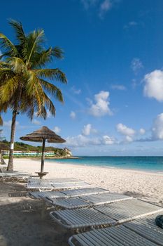 White sands, blue skies and palm trees