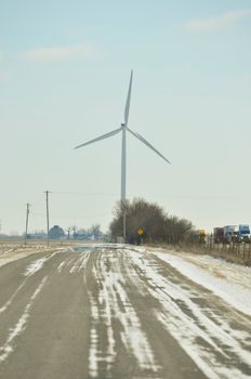 Indiana Wind Turbine looms over the road