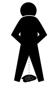 Black graphic of a person peeing