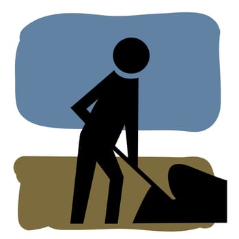 Classic men working graphic figure against a blue and brown background