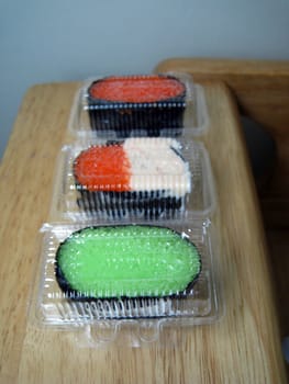 3 slide sushi in a plastic packaging and ready for eat