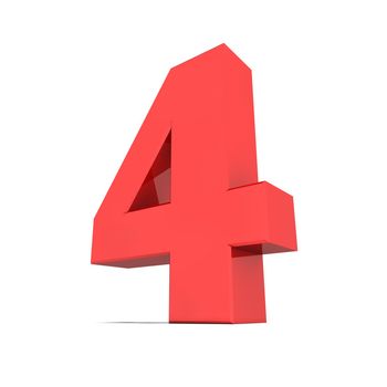 shiny 3d number 4 with a reflective red surface