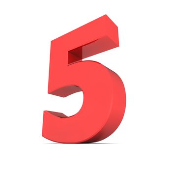 shiny 3d number 5 with a reflective red surface