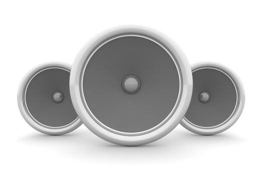 three loudspeakers in a line - white design