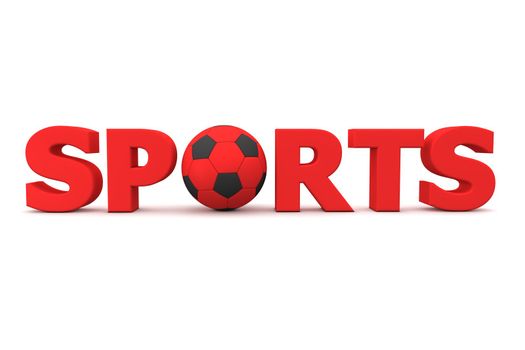 red word Sports with football/soccer ball replacing letter O