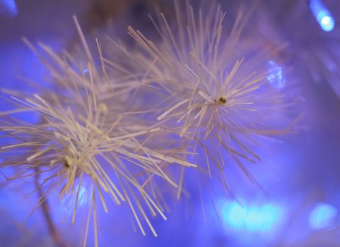 Background of an artificial white fur-tree with fires