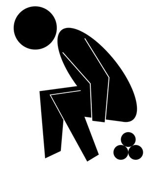 Black graphic figure squatting to poop.