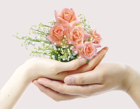 Romantic bouquet and hands