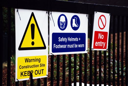 A photograph of signs typically on display at a UK construction site