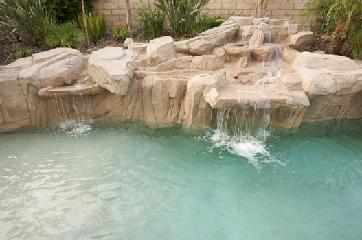 Tropical Custom Pool with waterfalls.