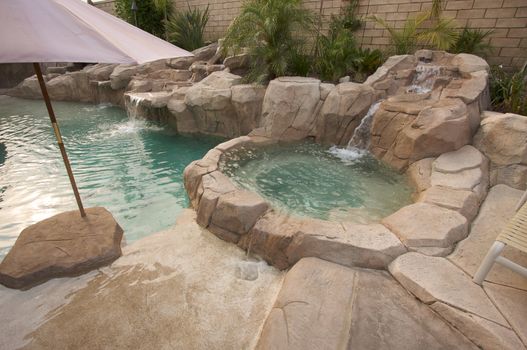 Tropical Custom Pool with waterfalls.