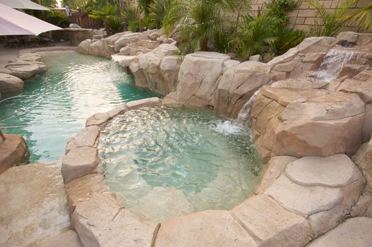 Tropical Custom Pool with waterfalls.