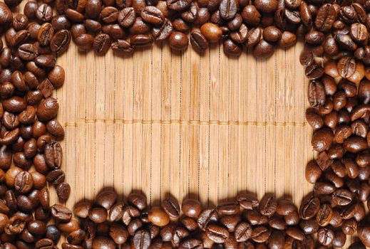 roasted brown  coffee beans. frame background