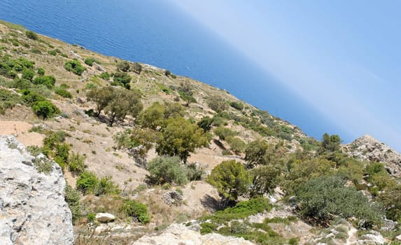 Angled view of the plateau above Dingli Cliffs on Malta.
