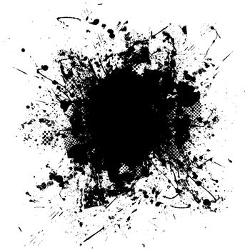 Black and white ink splat design with half tone pattern