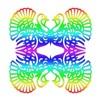 texture of turkeys in a pattern in rainbow colors on white background