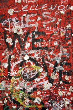 Lovers wall in verona Italy, Large wall of graffiti upon graffiti