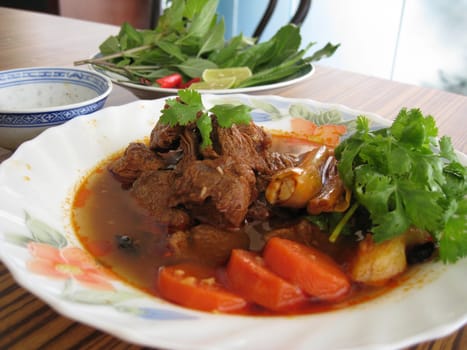 close up for a plate of beef stewed